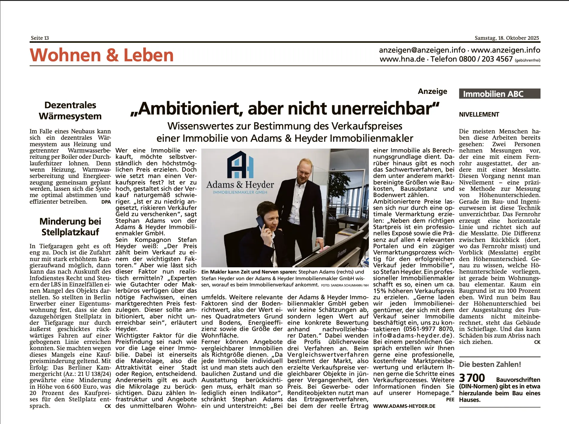 Zeitungsartikel "Ambitioniert, aber nicht unerreichbar", HNA, Wohnen & Leben vom 18. Oktober 2025